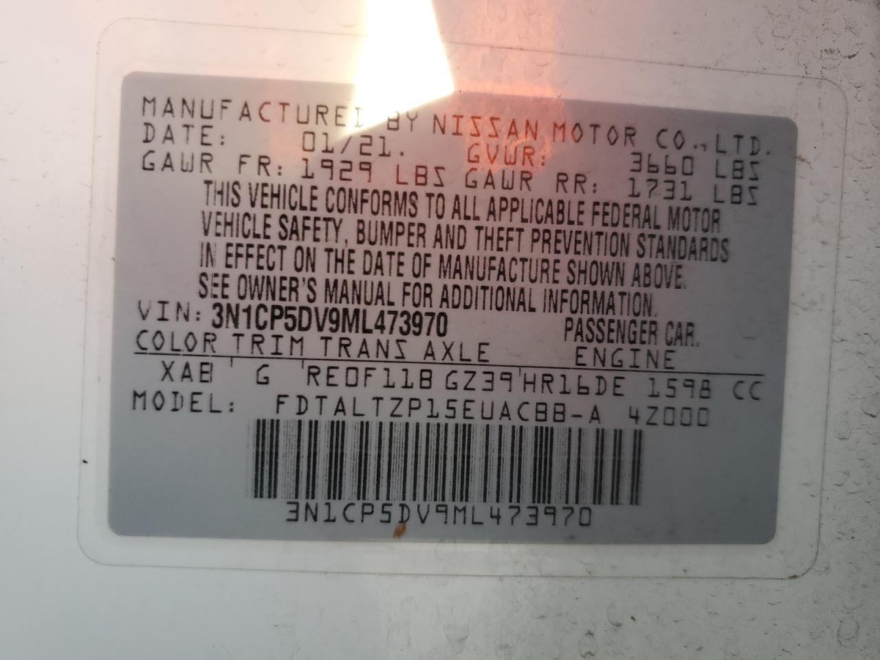 2021 Nissan Kicks VIN 3N1CP5DV9ML473970 Copart auction photo, front end / undercarriage damage thumbnail 13