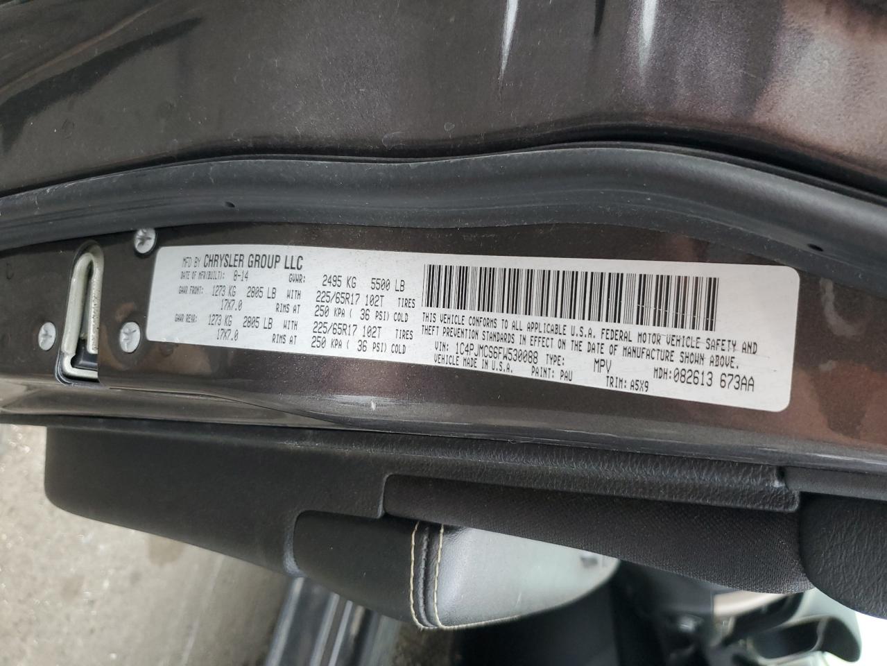 2015 Jeep Grand Cherokee VIN 1C4PJMCS6FW530088 Copart auction photo, all over damage thumbnail 13
