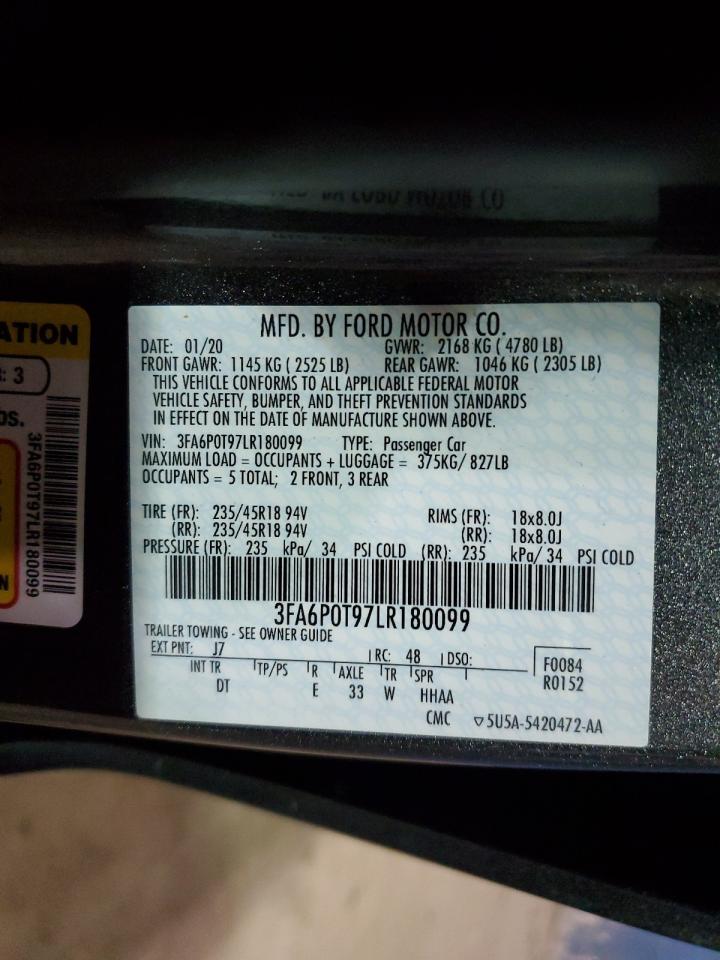 2020 Ford Fusion VIN 3FA6P0T97LR180099 Copart auction photo, front end / side damage thumbnail 12