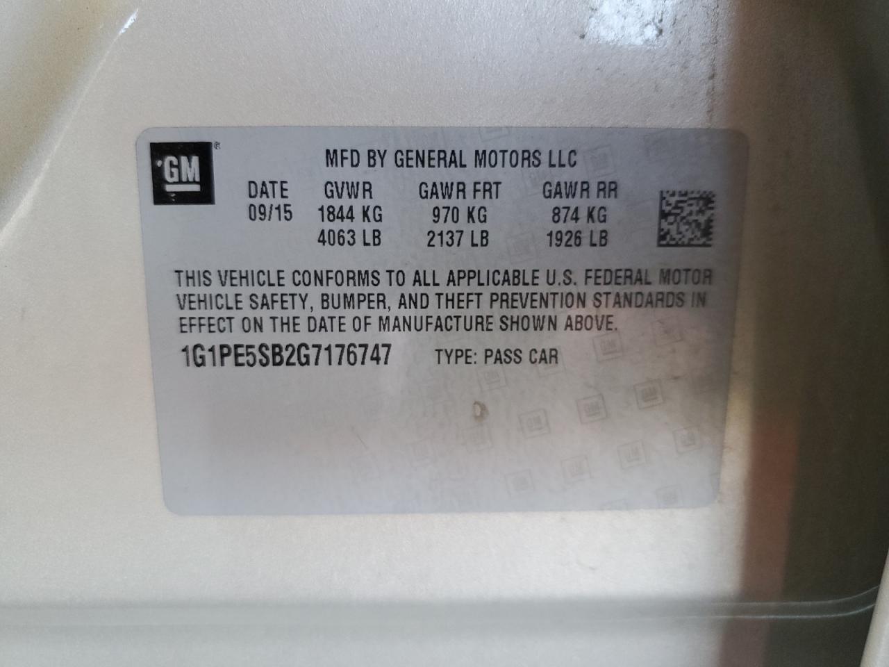 2016 Chevrolet Cruze VIN 1G1PE5SB2G7176747 Copart auction photo, front end / side damage thumbnail 13