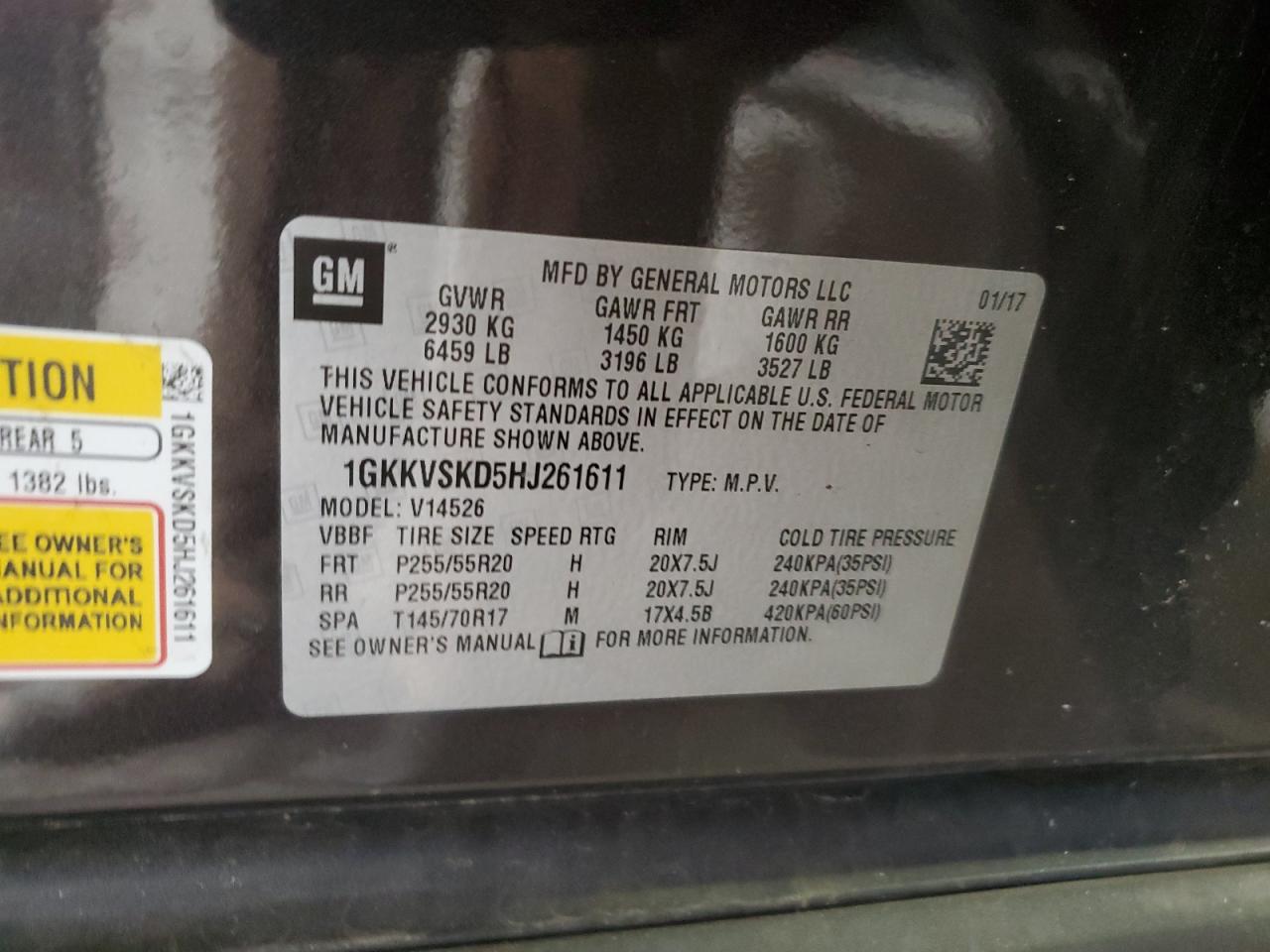 2017 GMC Acadia VIN 1GKKVSKD5HJ261611 Copart auction photo, front end / rear end damage thumbnail 14