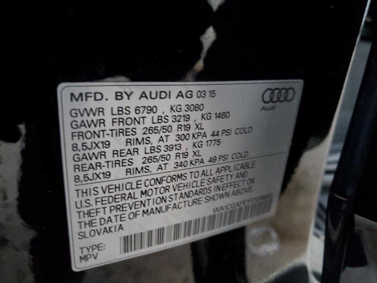 2015 Audi Q7 VIN WA1CGAFE1FD018892 Copart auction photo, front end / minor dent/scratches damage thumbnail 14