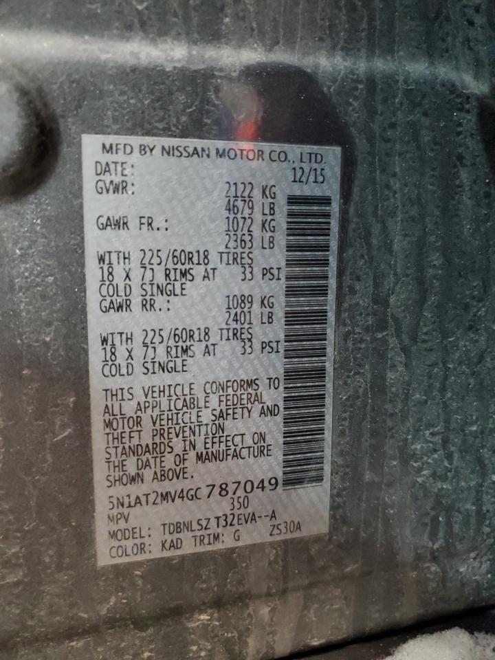 2016 Nissan Rogue VIN 5N1AT2MV4GC787049 Copart auction photo, front end / minor dent/scratches damage thumbnail 15