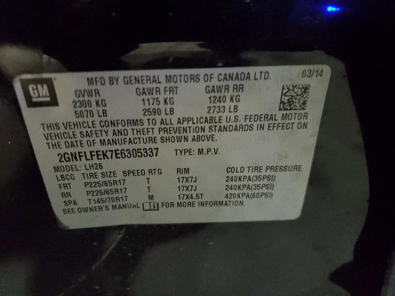 2014 Chevrolet Equinox VIN 2GNFLFEK7E6305337 Copart auction photo, side damage thumbnail 13