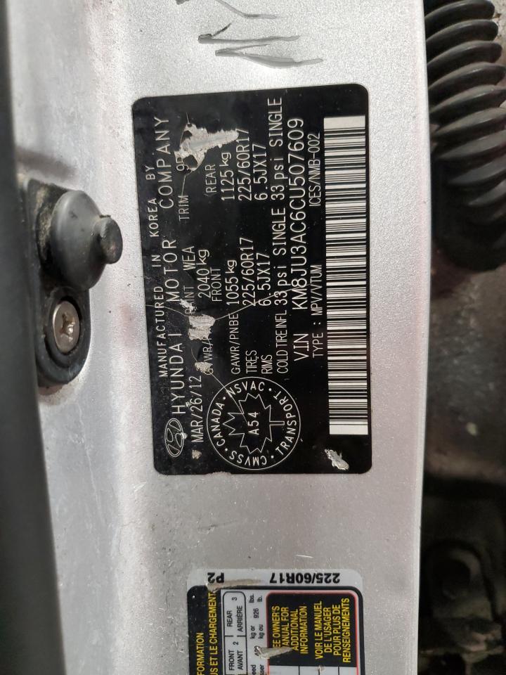 2012 Hyundai Tucson VIN KM8JU3AC6CU507609 Copart auction photo, front end / undercarriage damage thumbnail 12