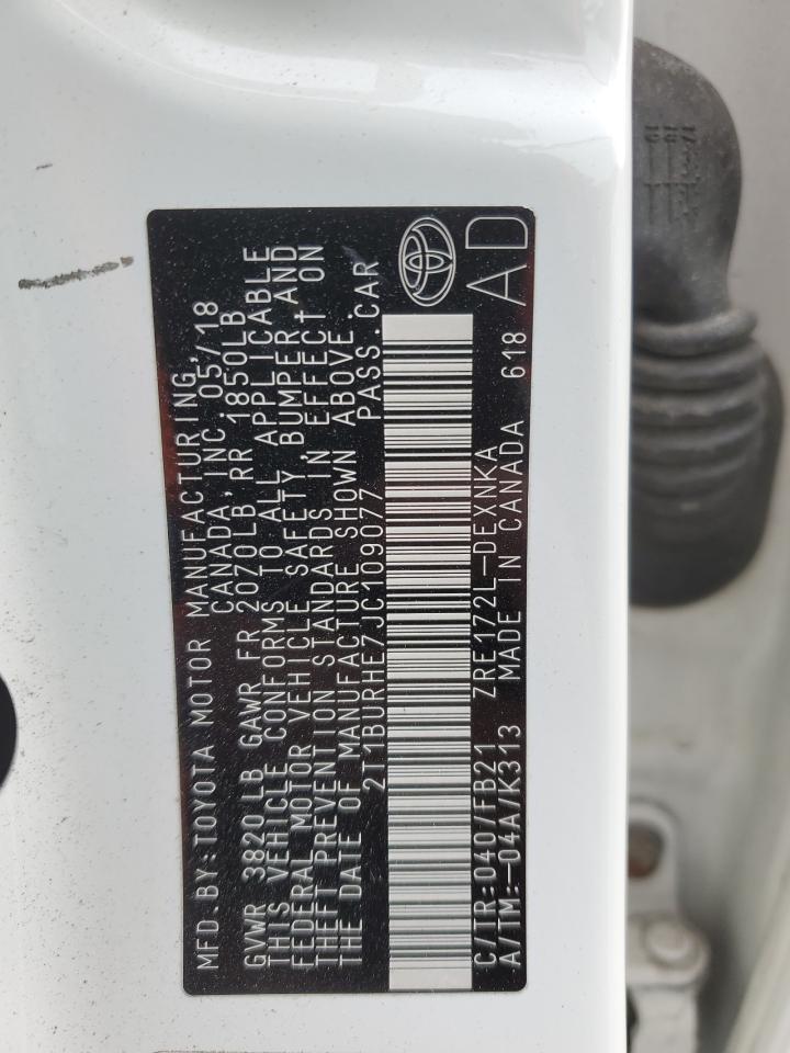 2018 Toyota Corolla VIN 2T1BURHE7JC109077 Copart auction photo, rear end / front end damage thumbnail 12