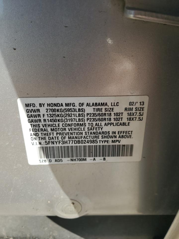 2013 Honda Pilot VIN 5FNYF3H77DB024985 Copart auction photo, rear end / front end damage thumbnail 15