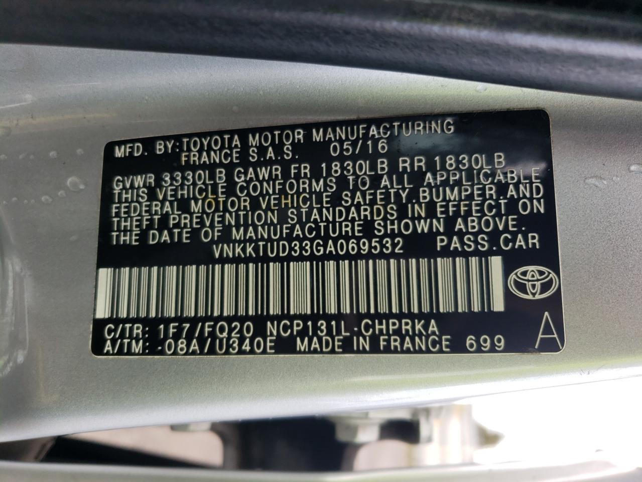 2016 Toyota Yaris VIN VNKKTUD33GA069532 Copart auction photo, front end damage thumbnail 12