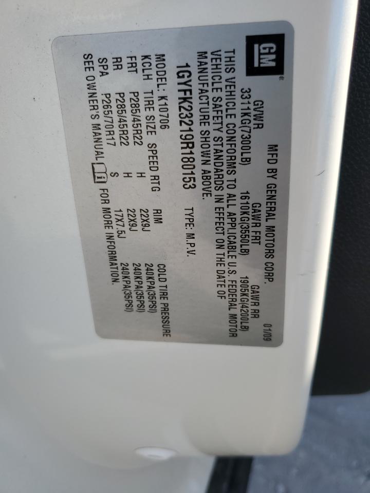2009 Cadillac Escalade VIN 1GYFK23219R180153 Copart auction photo, rear end damage thumbnail 13