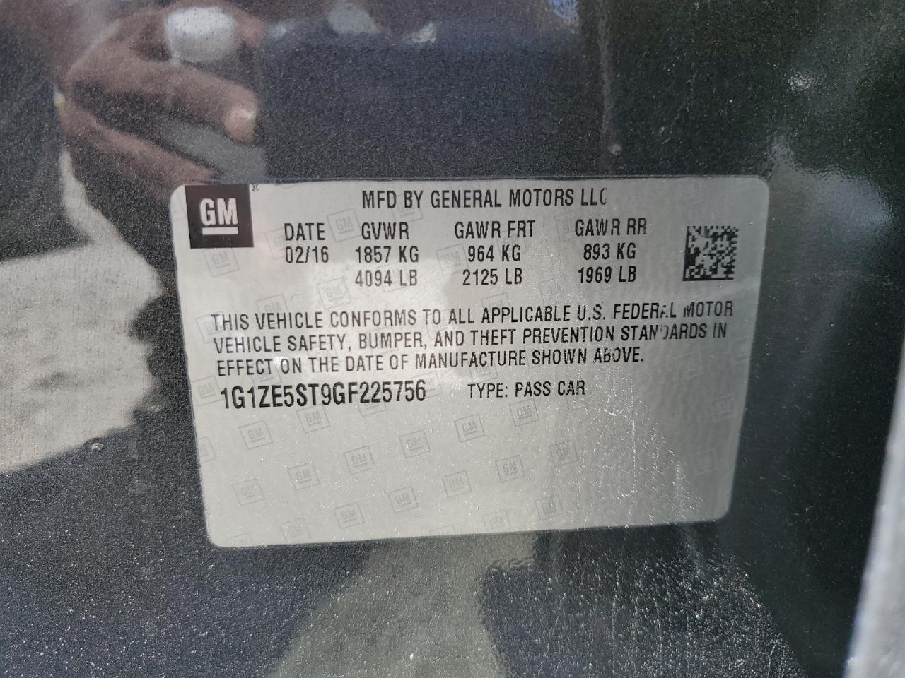 2016 Chevrolet Malibu VIN 1G1ZE5ST9GF225756 Copart auction photo, front end / minor dent/scratches damage thumbnail 12