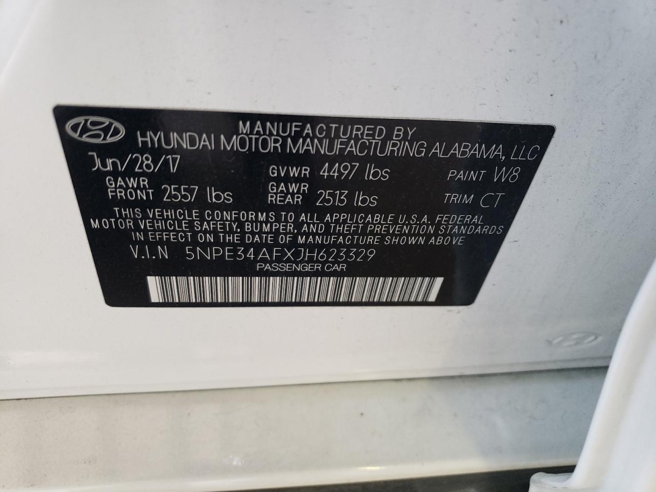 2018 Hyundai Sonata VIN 5NPE34AFXJH623329 Copart auction photo, front end / minor dent/scratches damage thumbnail 14