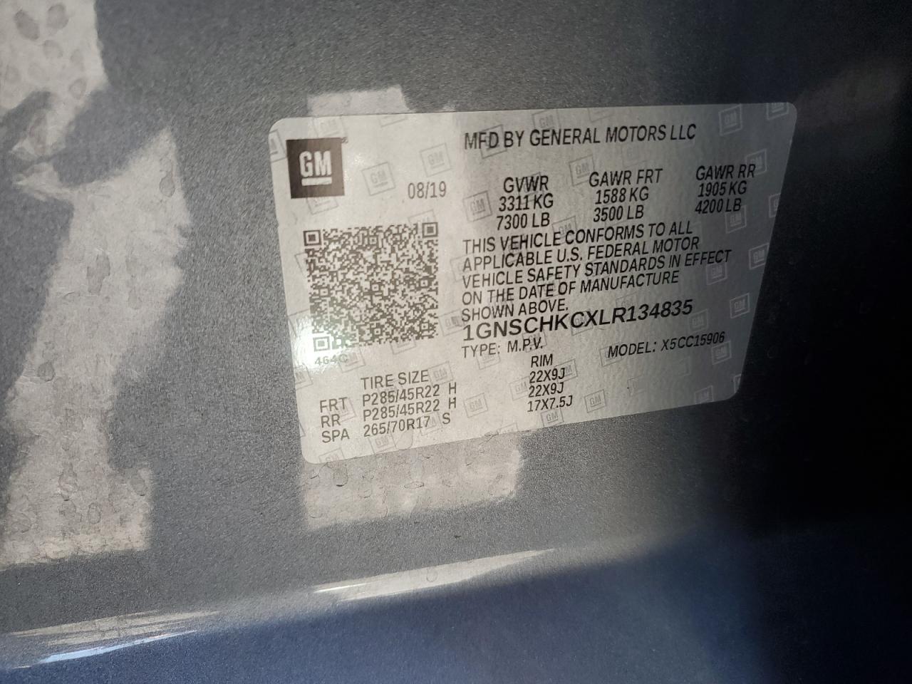 2020 Chevrolet Suburban VIN 1GNSCHKCXLR134835 Copart auction photo, all over damage thumbnail 13