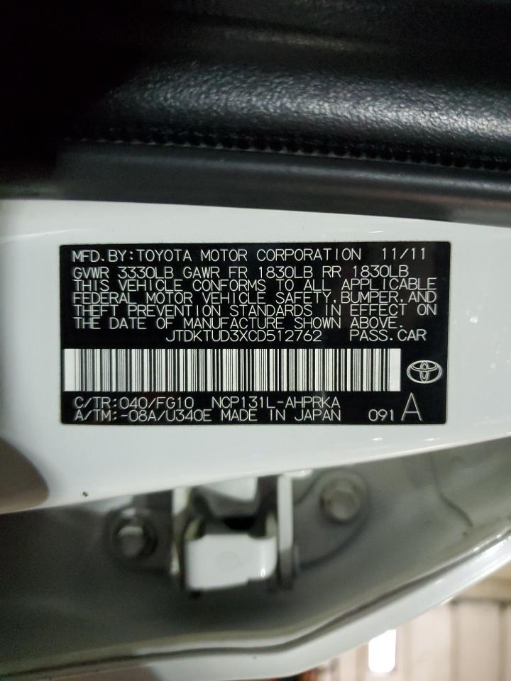 2012 Toyota Yaris VIN JTDKTUD3XCD512762 Copart auction photo, side damage thumbnail 12
