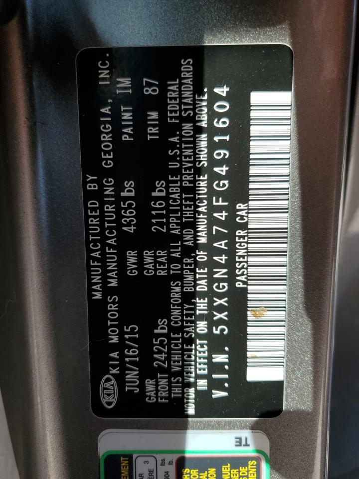2015 KIA Optima VIN 5XXGN4A74FG491604 Copart auction photo, front end / minor dent/scratches damage thumbnail 14