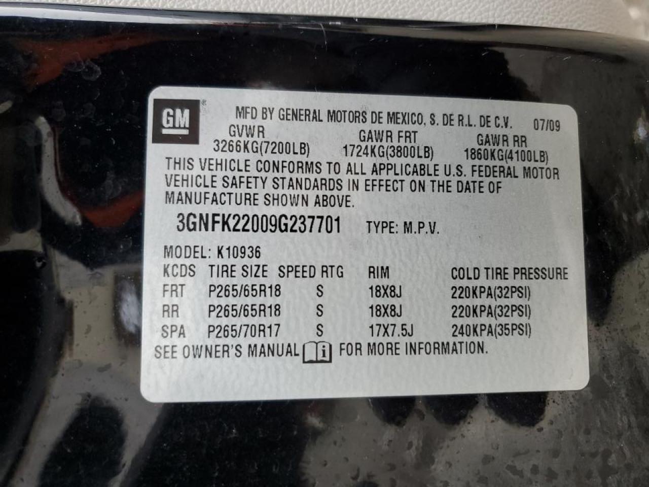 2009 Chevrolet Avalanche VIN 3GNFK22009G237701 Copart auction photo, front end damage thumbnail 13