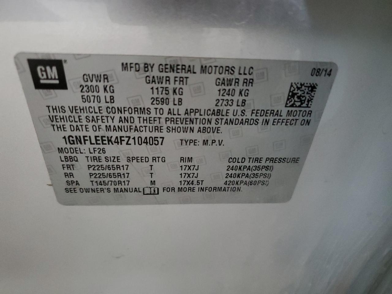 2015 Chevrolet Equinox VIN 1GNFLEEK4FZ104057 Copart auction photo, front end / side damage thumbnail 13