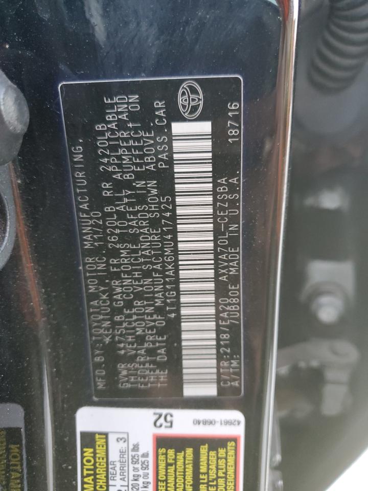 2021 Toyota Camry VIN 4T1G11AK6MU417425 Copart auction photo, rollover damage thumbnail 14