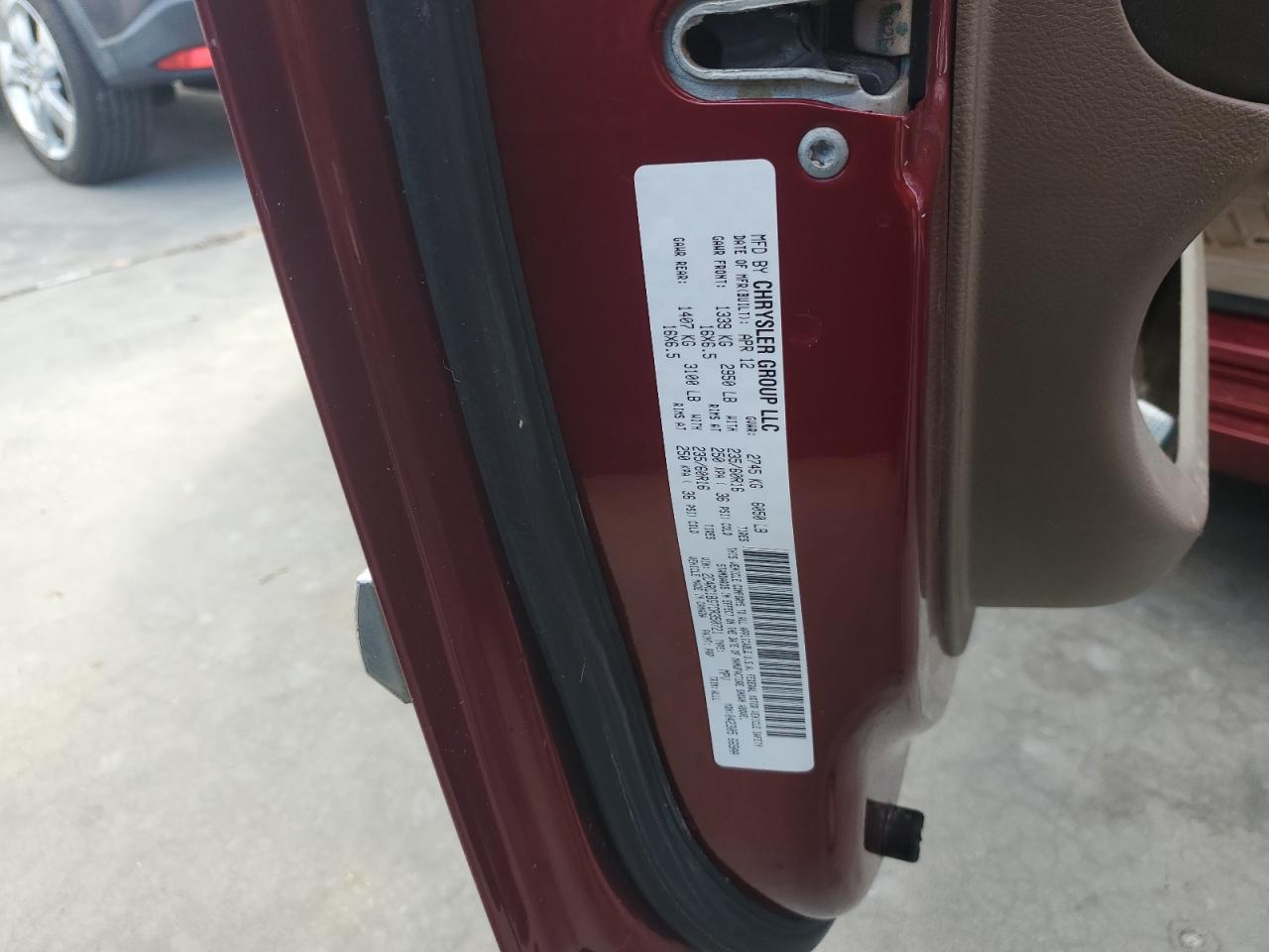 2012 Chrysler Town & Country VIN 2C4RC1BG7CR350721 Copart auction photo, water/flood damage thumbnail 14