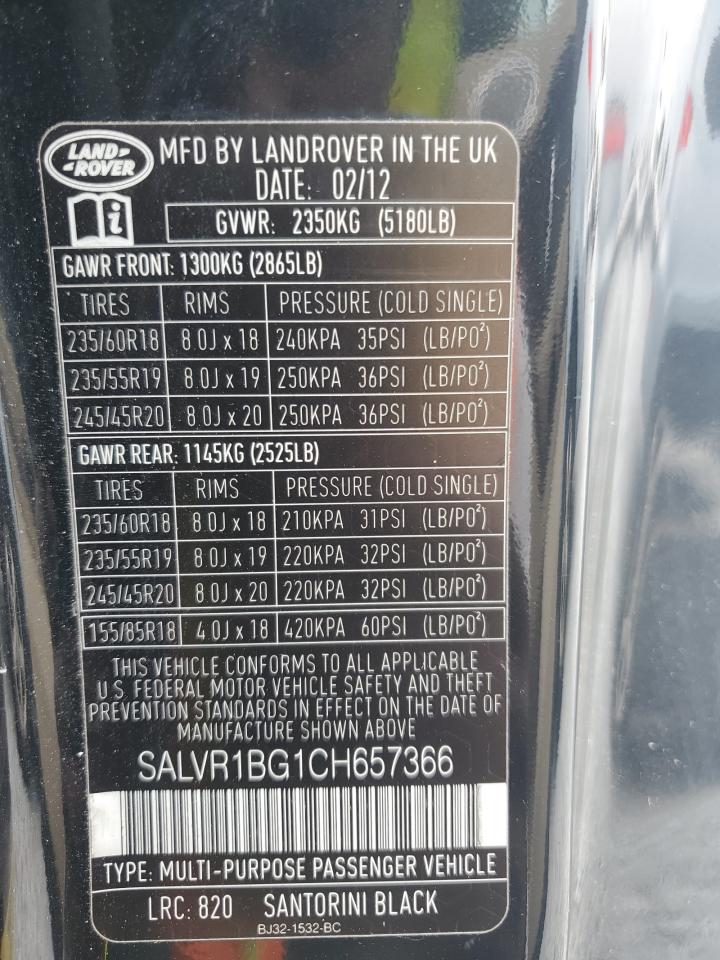 2012 Land Rover Range Rover VIN SALVR1BG1CH657366 Copart auction photo, mechanical damage thumbnail 13
