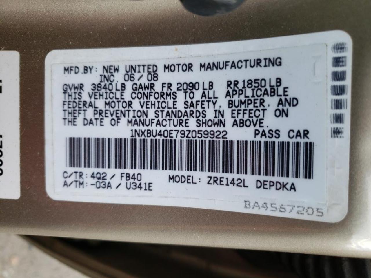 2009 Toyota Corolla VIN 1NXBU40E79Z059922 Copart auction photo, rear end / minor dent/scratches damage thumbnail 13
