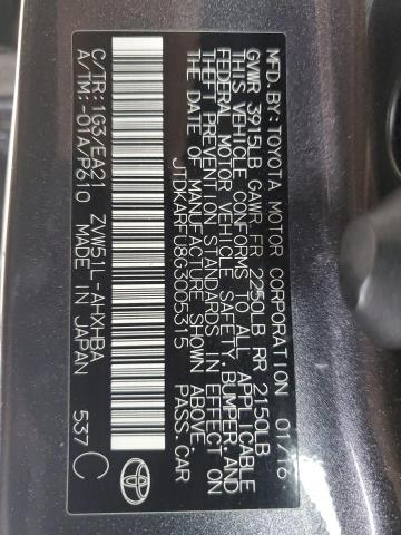 2016 Toyota Prius VIN JTDKARFU8G3005315 Copart auction photo, side damage thumbnail 12