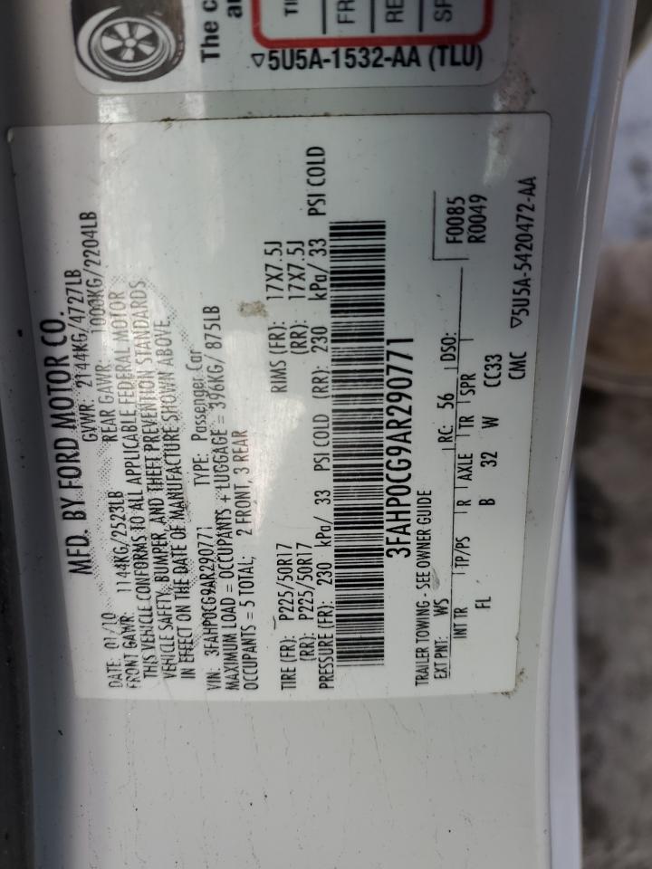2010 Ford Fusion VIN 3FAHP0CG9AR290771 Copart auction photo, front end damage thumbnail 13
