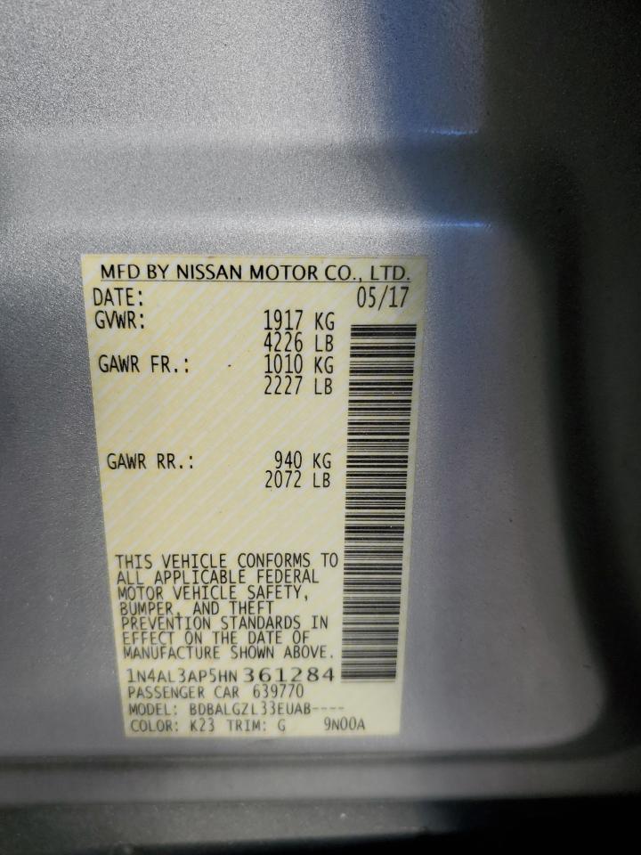 2017 Nissan Altima VIN 1N4AL3AP5HN361284 Copart auction photo, front end damage thumbnail 13