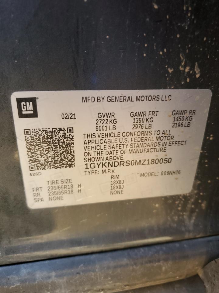 2021 Cadillac XT5 VIN 1GYKNDRS0MZ180050 Copart auction photo, side / top/roof damage thumbnail 13