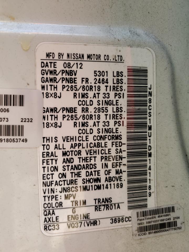 2013 Infiniti FX VIN JN8CS1MU1DM141169 Copart auction photo, front end / side damage thumbnail 13