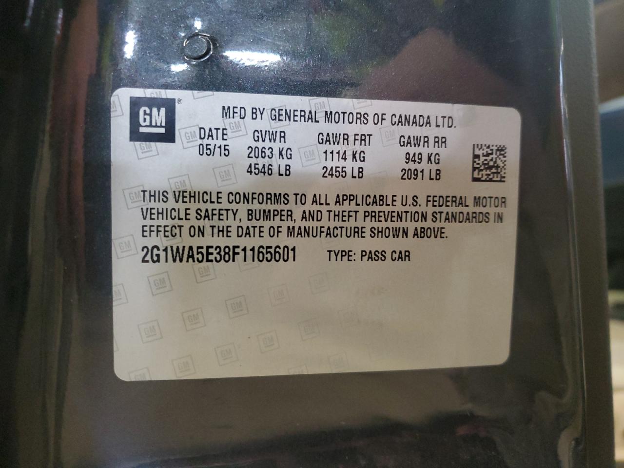 2015 Chevrolet Impala VIN 2G1WA5E38F1165601 Copart auction photo, all over / minor dent/scratches damage thumbnail 12