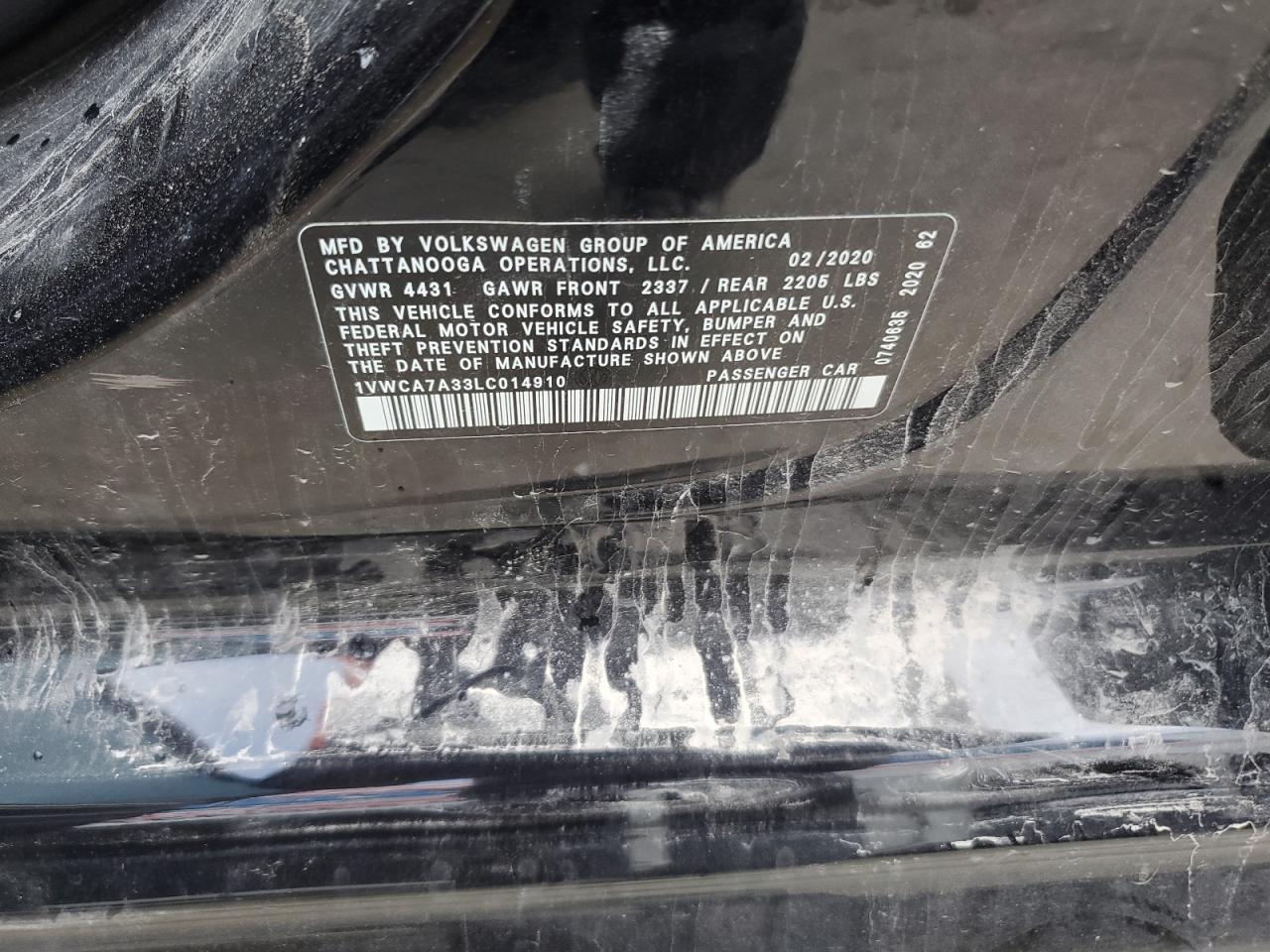 2020 Volkswagen Passat VIN 1VWCA7A33LC014910 Copart auction photo, front end / side damage thumbnail 12