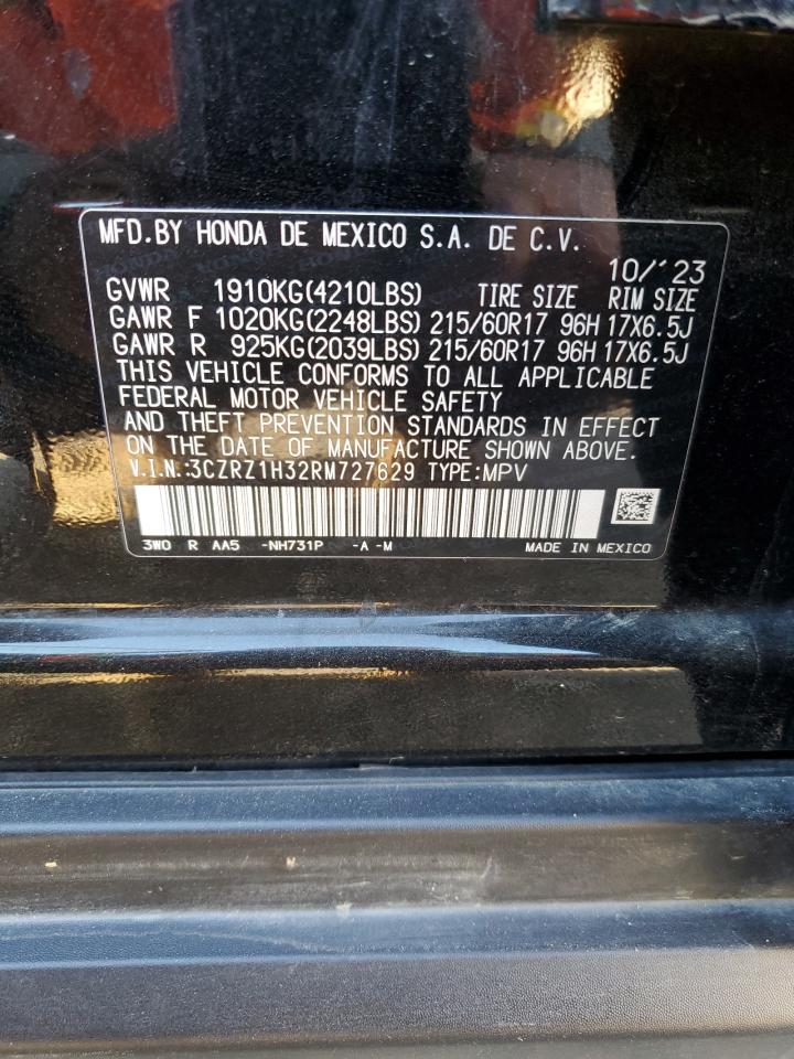 2024 Honda HR-V VIN 3CZRZ1H32RM727629 Copart auction photo, front end damage thumbnail 14