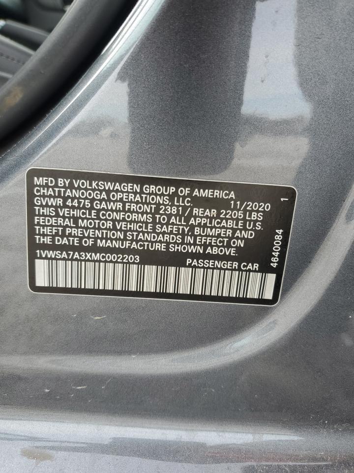 2021 Volkswagen Passat VIN 1VWSA7A3XMC002203 Copart auction photo, front end damage thumbnail 12