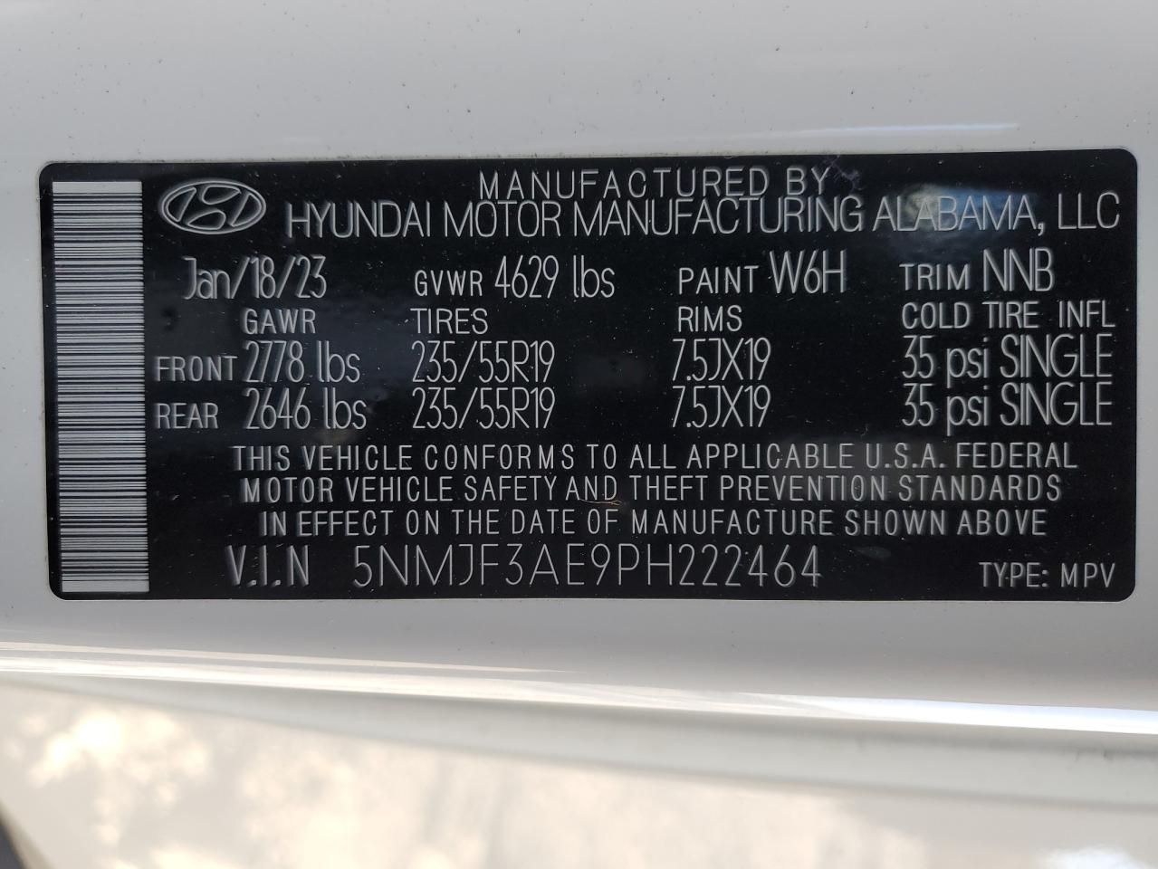 2023 Hyundai Tucson VIN 5NMJF3AE9PH222464 Copart auction photo, front end damage thumbnail 13
