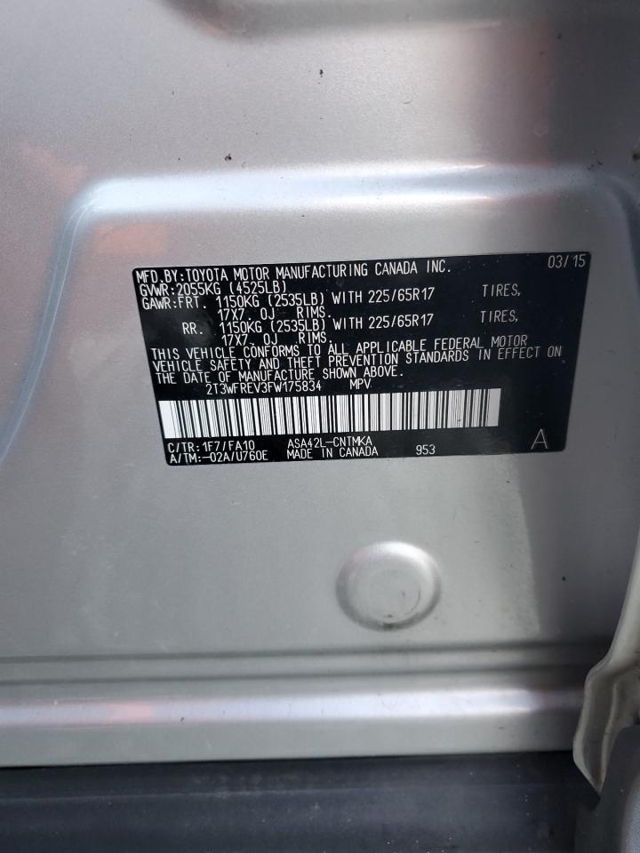 2015 Toyota RAV 4 VIN 2T3WFREV3FW175834 Copart auction photo, front end damage thumbnail 15