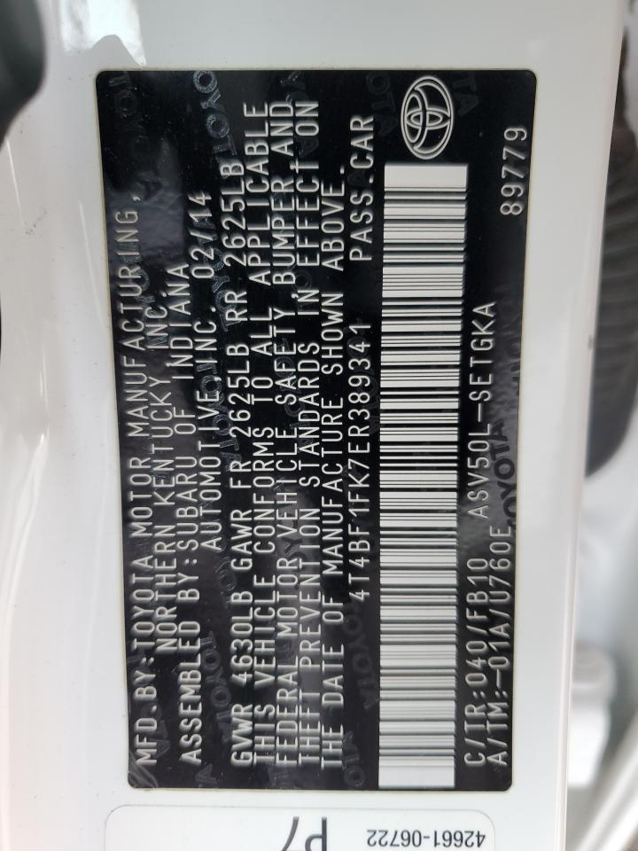2014 Toyota Camry VIN 4T4BF1FK7ER389341 Copart auction photo, front end damage thumbnail 13