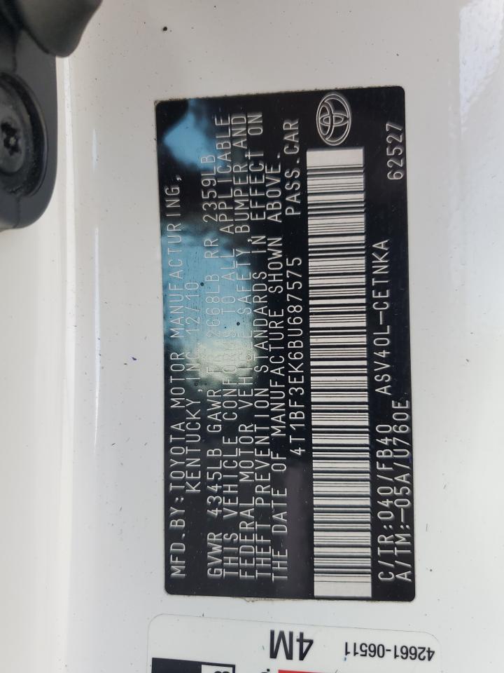 2011 Toyota Camry VIN 4T1BF3EK6BU687575 Copart auction photo, all over damage thumbnail 14