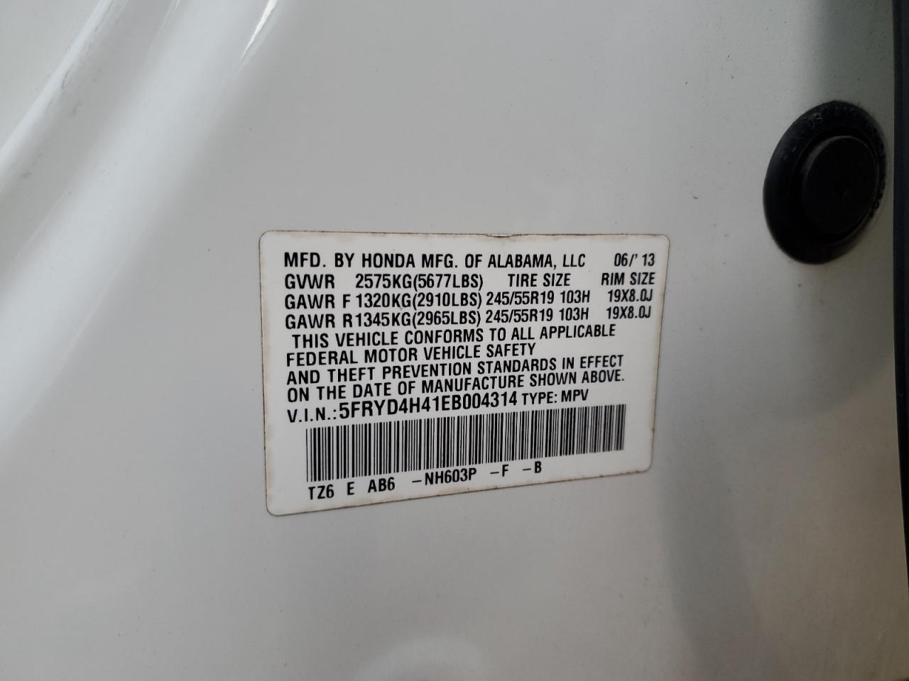 2014 Acura MDX VIN 5FRYD4H41EB004314 Copart auction photo, minor dent/scratches damage thumbnail 13