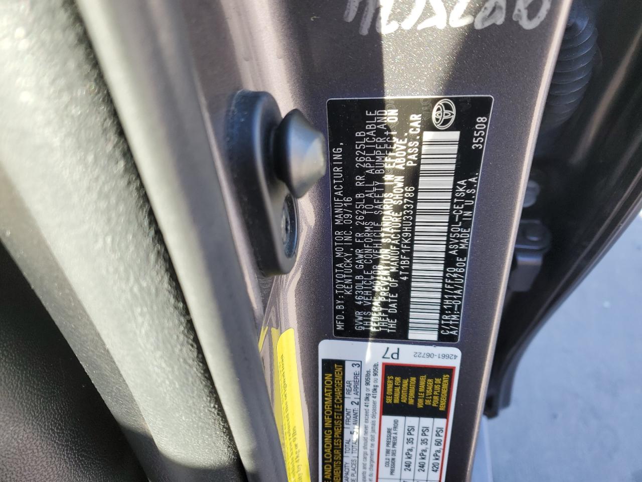 2017 Toyota Camry VIN 4T1BF1FK9HU333786 Copart auction photo, front end damage thumbnail 13