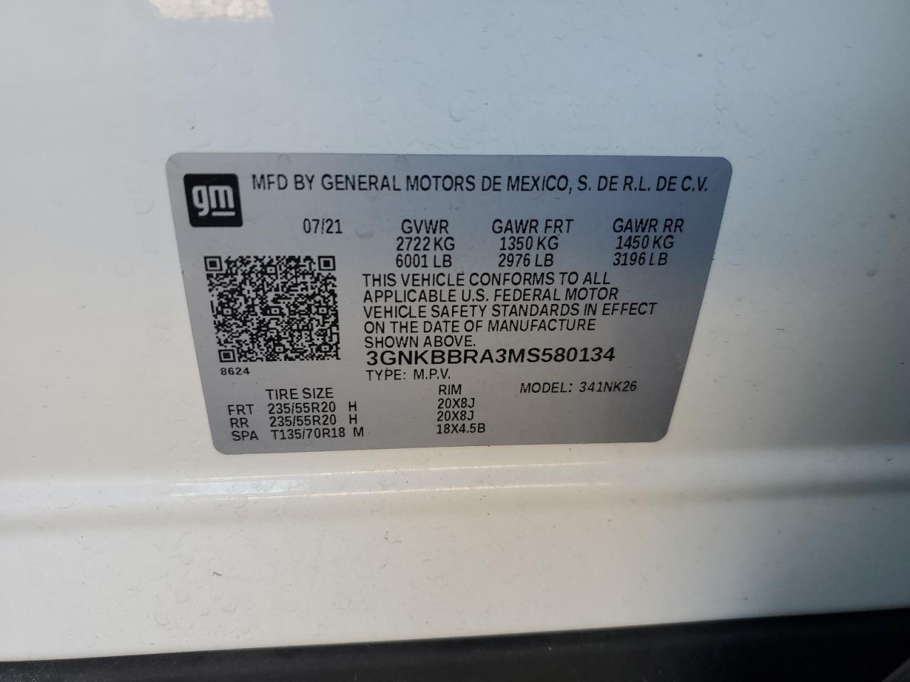 2021 Chevrolet Blazer VIN 3GNKBBRA3MS580134 Copart auction photo, rear end / undercarriage damage thumbnail 16