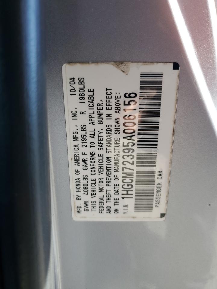 2005 Honda Accord VIN 1HGCM72395A006156 Copart auction photo, side damage thumbnail 14