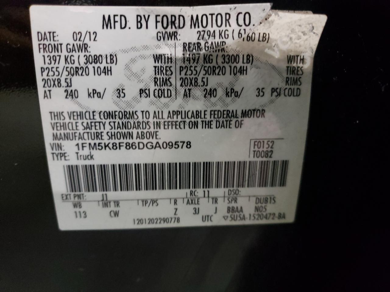 2013 Ford Explorer VIN 1FM5K8F86DGA09578 Copart auction photo, minor dent/scratches / mechanical damage thumbnail 13
