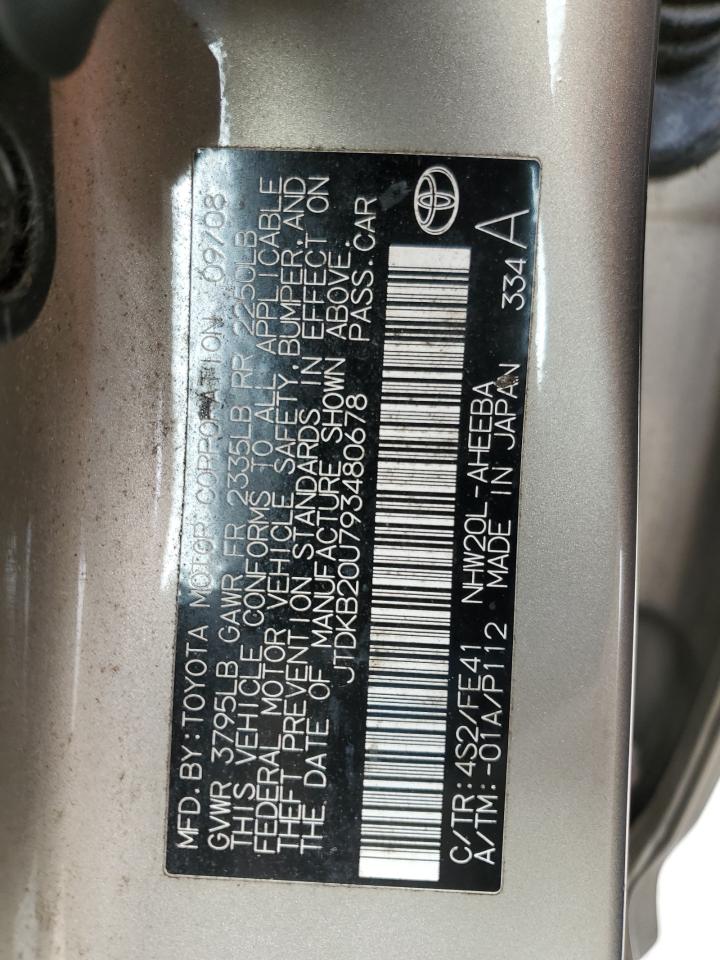 2009 Toyota Prius VIN JTDKB20U793480678 Copart auction photo, rear end / front end damage thumbnail 12