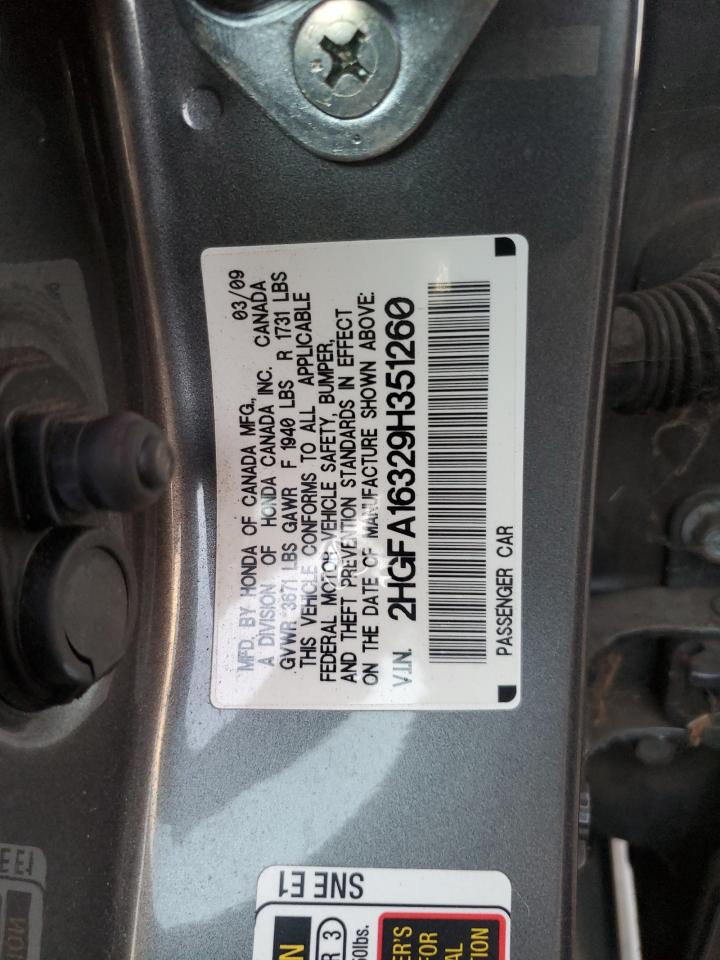 2009 Honda Civic VIN 2HGFA16329H351260 Copart auction photo, front end damage thumbnail 13