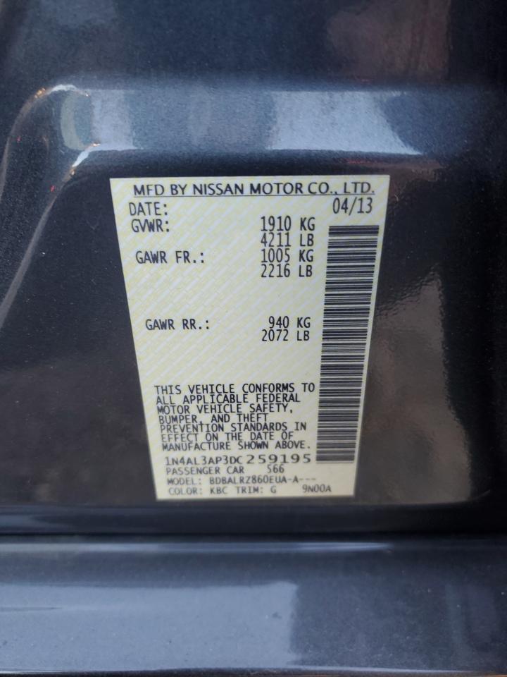 2013 Nissan Altima VIN 1N4AL3AP3DC259195 Copart auction photo, front end damage thumbnail 12