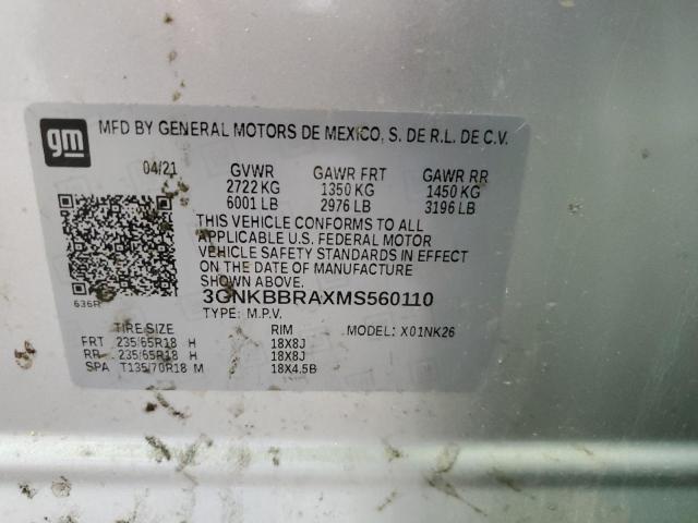 2021 Chevrolet Blazer VIN 3GNKBBRAXMS560110 Copart auction photo, rear end damage thumbnail 12
