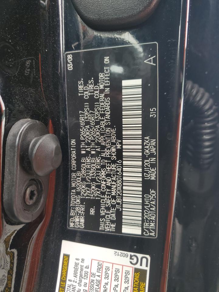 2008 Lexus GX VIN JTJBT20X880164016 Copart auction photo, front end / side damage thumbnail 13