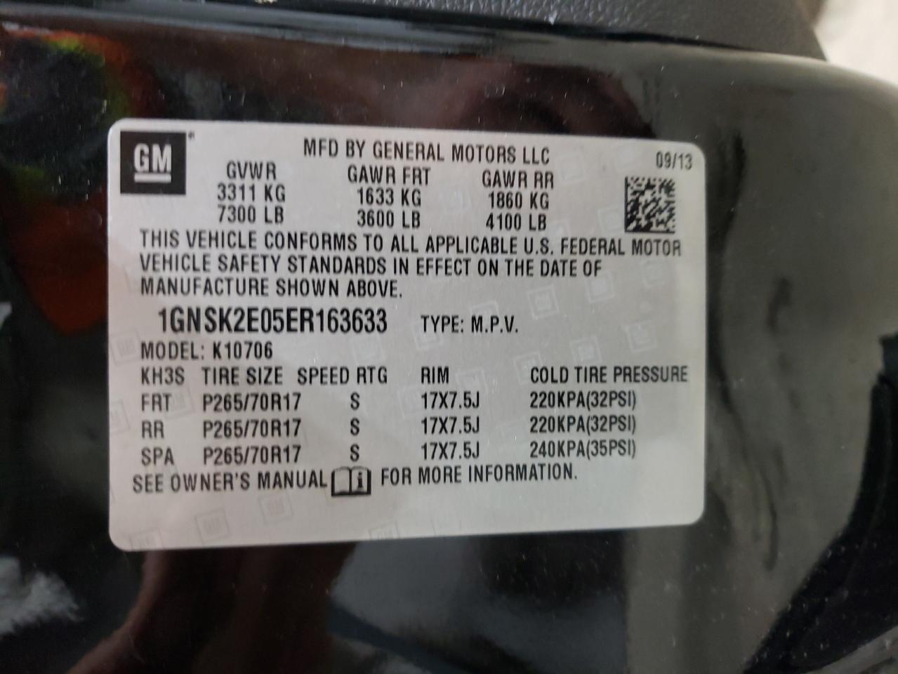 2014 Chevrolet Tahoe VIN 1GNSK2E05ER163633 Copart auction photo, front end damage thumbnail 15
