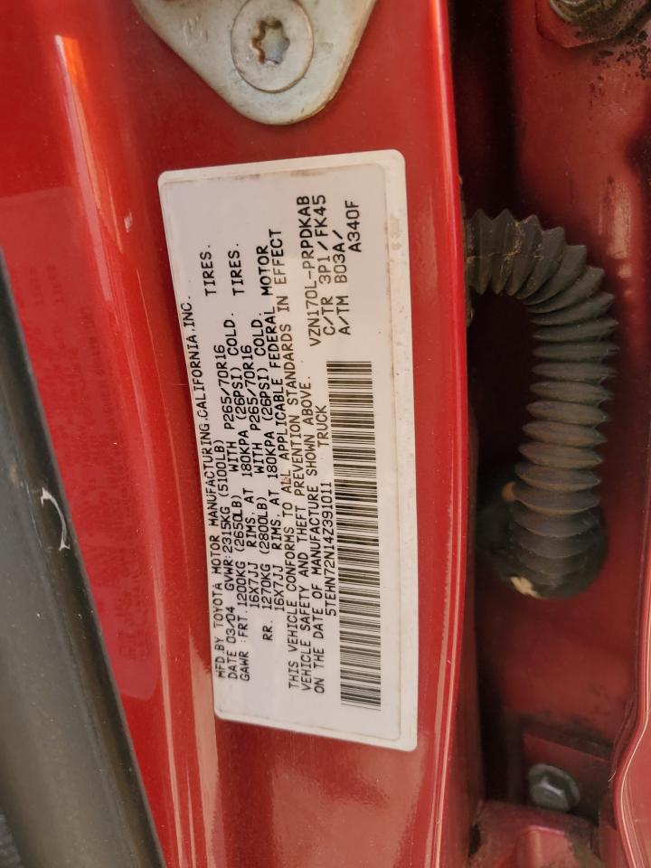 2004 Toyota Tacoma VIN 5TEHN72N14Z391011 Copart auction photo, front end / minor dent/scratches damage thumbnail 12