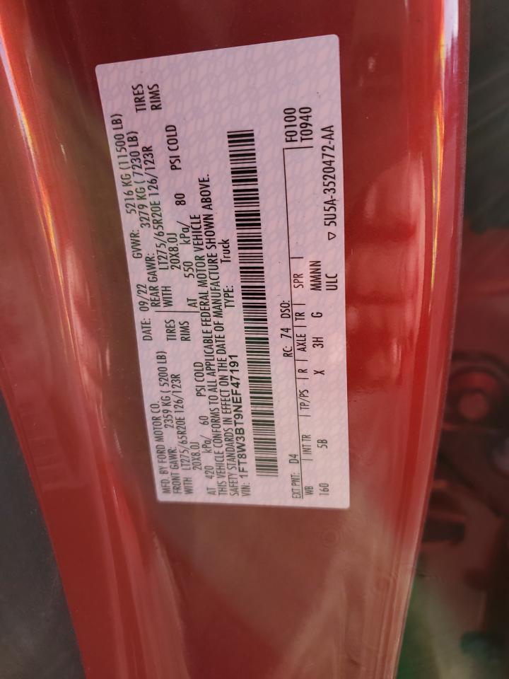 2022 Ford F350 VIN 1FT8W3BT9NEF47191 Copart auction photo, rollover / minor dent/scratches damage thumbnail 15